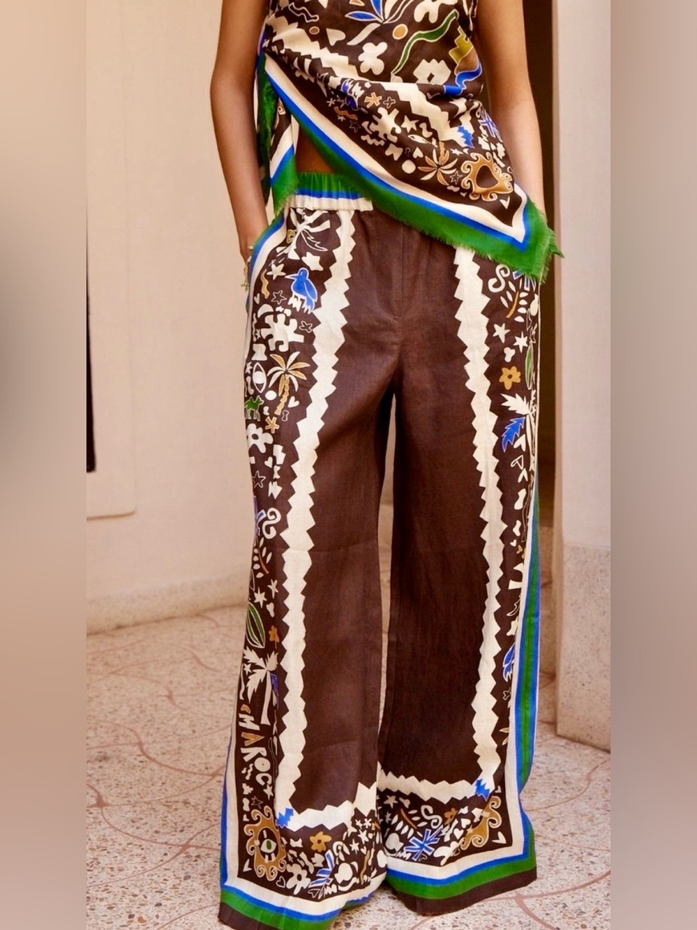 ALEMAIS Maroc printed linen Wide Leg Pants